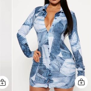 Denim printed mini dress